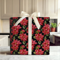 Floral Holiday Gift Wrap, Red Poinsettia Christmas Wrapping Paper, Botanical Winter Wrapping Paper Roll, Elegant Xmas Gift Wrap