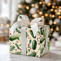 Humorous Holiday Pickle Ornament Gift Wrap, Christmas Pickle Wrapping Paper, Whimsical Secret Santa Wrapping Paper, Adorable Xmas Gift Wrap Roll