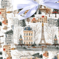 Snowy Eiffel Tower Gift Wrap, Paris Christmas Wrapping Paper, French Cityscape Wrapping Paper, Holiday Travel Present Paper Roll