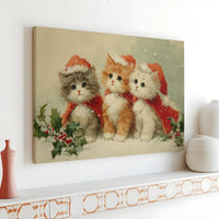 Vintage Holiday Cat Canvas Print, Christmas Kittens Canvas Wall Art, Festive Santa Cats Canvas Artwork, Holiday Cat Art Digital Download