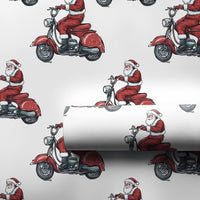 Vintage Scooter Santa Claus Gift Wrap, Red Scooter Santa Wrapping Paper, Whimsical Santa Wrapping Paper, Christmas Holiday Gift Wrap