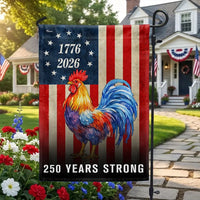 Patriotic Rooster Garden Flag 250 Years Strong | 1776-2026 American Flag Design | Double-Sided Polyester | USA Semiquincentennial Gift