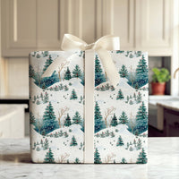 Snowy Forest Holiday Gift Wrap, Watercolor Christmas Wrapping Paper, Winter Landscape Wrapping Paper, Pine Tree Festive Gift Wrapping Paper