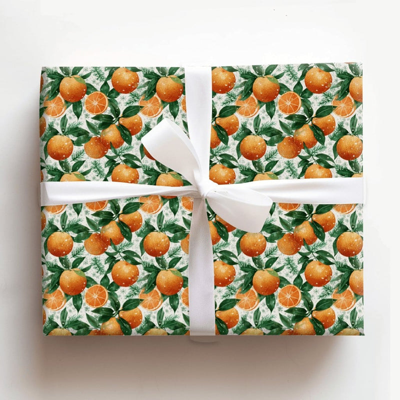 Pine Needle Clementine Gift Wrap, Winter Orange Wrapping Paper, Botanical Citrus Holiday Wrapping Paper, Festive Christmas Wrapping Paper