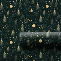 Dark Green Holiday Gift Wrap, Gold Christmas Tree Wrapping Paper, Elegant Xmas Tree Wrapping Paper, Winter Star Paper, Festive Gift Wrap