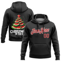 Personalized Name and Number Sweatshirt, Custom Watermelon Tree Christmas Hoodie, 3D Black Red White Sports Hoodie, Holiday Fan Hoodie