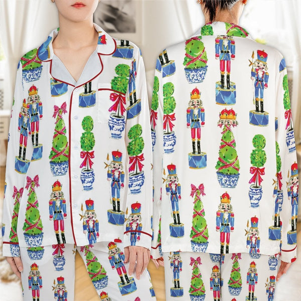 Holiday Nutcracker Pajama Set, Nutcracker Christmas Satin Pajamas, Festive Christmas Loungewear, Silky Pajama Sleepwear, Xmas