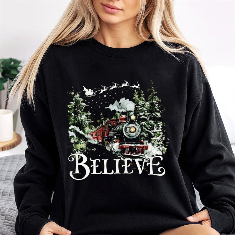 Vintage Holiday Train Pullover, Believe Christmas Train Sweatshirt, Christmas Movie Graphic Crewneck, Festive Winter Sweatshirt, Xmas Present