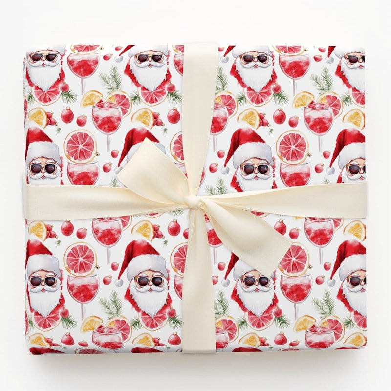 Christmas Cocktail Holiday Gift Wrap, Cool Santa Sunglasses Wrapping Paper, Tropical Holiday Wrapping Paper, Humorous Secret Santa Gift Wrap