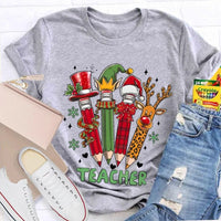 Reindeer Antlers Educator Graphic Tee, Christmas Pencil Deer Teacher Shirt, Festive Classroom Holiday T-Shirt, Teacher Xmas Present