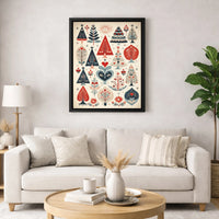 Nordic Tree Wall Art Canvas, Scandinavian Folk Art Christmas Canvas, Winter Holiday Wall Decor, Modern Festive Canvas Print