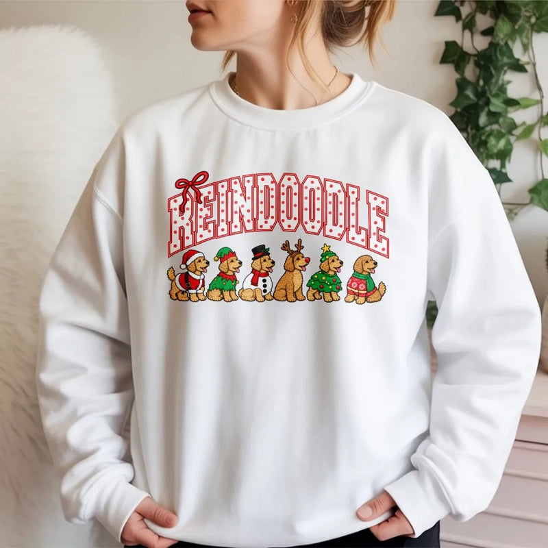 Doodle Dog Holiday Crewneck, Reindoodle Goldendoodle Christmas Sweatshirt, Christmas Dog Mom Sweater, Retro Dog Pullover, Dog Lover Present