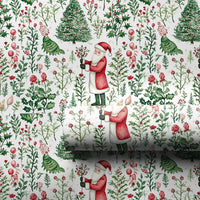 Botanical Christmas Tree Gift Wrap, Watercolor Santa Wrapping Paper, Nostalgic Holiday Santa Wrapping Paper, Vintage Christmas Present Wrap