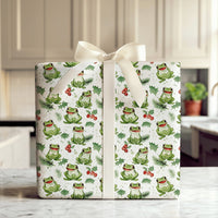Holly Berry Animal Gift Wrap Roll, Adorable Frog Christmas Wrapping Paper, Whimsical Holiday Wrapping Paper, Adorable Amphibian Kids Gift Wrap