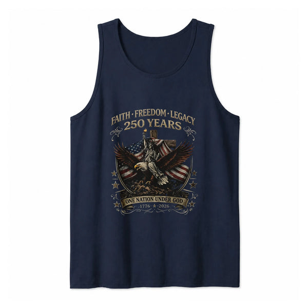 USA 250 Years Patriotic Tank Top | Bald Eagle Cross & Statue of Liberty American Flag Design | Premium Soft Breathable Fabric | Christian Patriot Gift for Men & Women