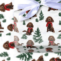 Festive Brown Dog Holiday Gift Wrap, Spaniel Christmas Wrapping Paper, Winter Dog Wrapping Paper, Adorable Spaniel Christmas Gift Wrap Roll