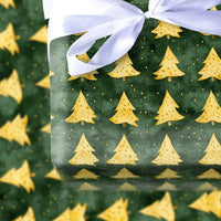 Watercolor Holiday Gift Wrap, Gold Christmas Tree Wrapping Paper, Dark Green Winter Wrapping Paper, Elegant Forest Xmas Gift Wrap Roll