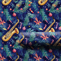 Jazz Music Holiday Gift Wrap, Saxophone Christmas Wrapping Paper, Watercolor Instrument Wrapping Paper, Musician Festive Winter Gift Wrap