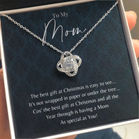 14k White Gold Mother Necklace, Love Knot Necklace for Mom, Sparkling Cubic Zirconia Pendant Necklace, Meaningful Christmas Present for Mother