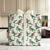 Santa Hat Dino Gift Wrap, Christmas Dinosaur Wrapping Paper, Watercolor Holiday Wrapping Paper, Festive Kids Present Wrap, Xmas Gift Wrap