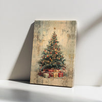 Vintage Tree with Wrapped Presents Print, Rustic Christmas Tree Wall Art, Comfy Holiday Art Poster, Seasonal Digital Download Decor