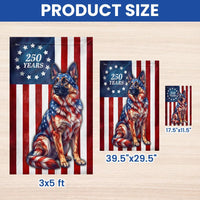 German Shepherd Garden Flag | 250 Years Betsy Ross Patriotic Design | Double-Sided Premium Polyester | Americana Dog Lover Gift