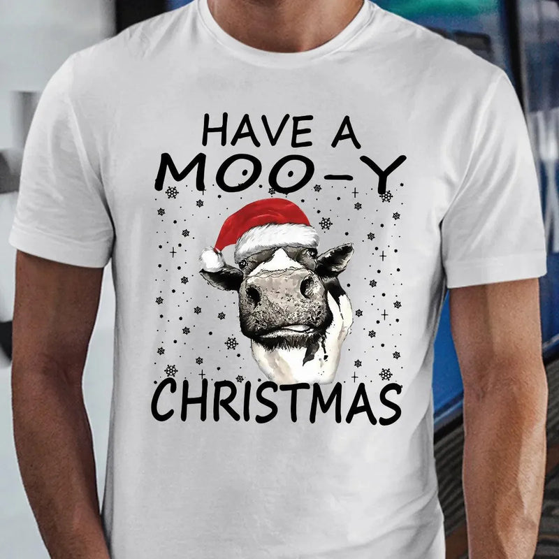 Humorous Holiday Cow Shirt, Have a Moo-y Christmas T-Shirt, Christmas Farmer Graphic Tee, Xmas Animal Lover T-Shirt, Holiday Present