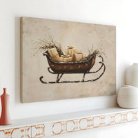 Vintage Winter Gift Box Print, Rustic Christmas Sleigh Digital Download, Holiday Farmhouse Poster, Festive Printable Wall Decor