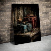 Vintage Oil Candlelight Present Print, Christmas Still Life Canvas Wall Art, Festive Holiday Canvas Art, Digital Download Decor