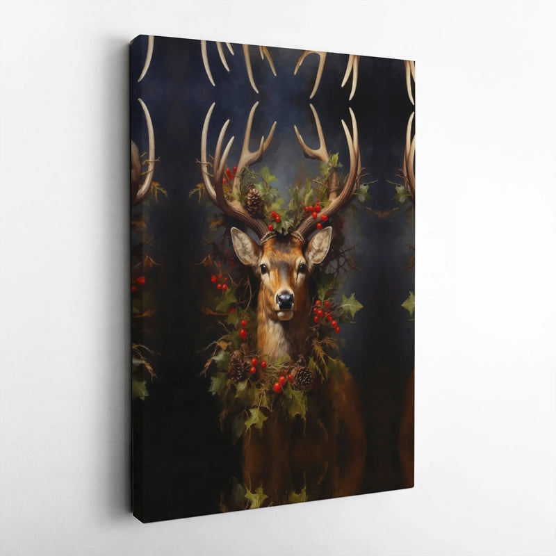 Rustic Deer Wreath Poster, Christmas Deer Canvas Wall Art, Holiday Stag Deer Print, Farmhouse Winter Wall Decor, Digital Download Printable