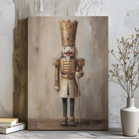 Vintage King Oil Painting Canvas, Gold Nutcracker Canvas Wall Art, Christmas Holiday Wall Art, Nutcracker Winter Canvas Print, Holiday Present
