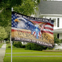 Patriotic American Eagle House Flag | God Bless America with Christian Cross | Weather-Resistant Polyester | 250 Years of Freedom Commemorative Gift