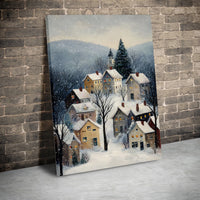 Winter Cottage Wall Art, Snowy Village Canvas Art, Comfy Snow Village Print, Cottagecore Winter Landscape Canvas, Christmas Village Decor
