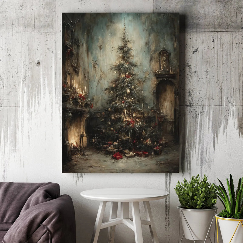 Moody Dark Academia Holiday Print, Victorian Christmas Tree Canvas Art, Gothic Christmas Wall Art, Vintage Holiday Decor Digital Download