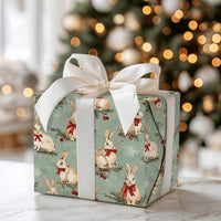Woodland Rabbit Holiday Gift Wrap, Vintage Christmas Bunny Wrapping Paper, Sage Green Winter Wrapping Paper, Rustic Holiday Gift Wrap Roll