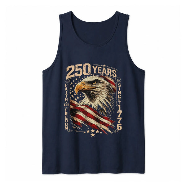 USA 250 Years of Freedom Tank Top | Patriotic Eagle & Flag Graphic | Soft Breathable Lightweight Fabric | 4th of July Independence Day Gift for Men & Women