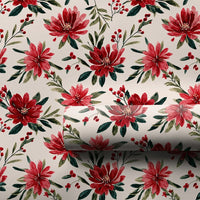 Winter Berry Holiday Gift Wrap, Watercolor Poinsettia Wrapping Paper, Floral Christmas Wrapping Paper, Botanical Holiday Gift Wrap Roll