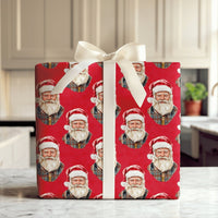 Plaid Flannel Santa Claus Gift Wrap, Lumberjack Santa Wrapping Paper, Rustic Red Christmas Wrapping Paper, Country Holiday Present Paper