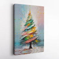 Colorful Holiday Tree Canvas Wall Print, Abstract Christmas Tree Canvas Art, Modern Festive Winter Canvas Decor, Xmas Office Present