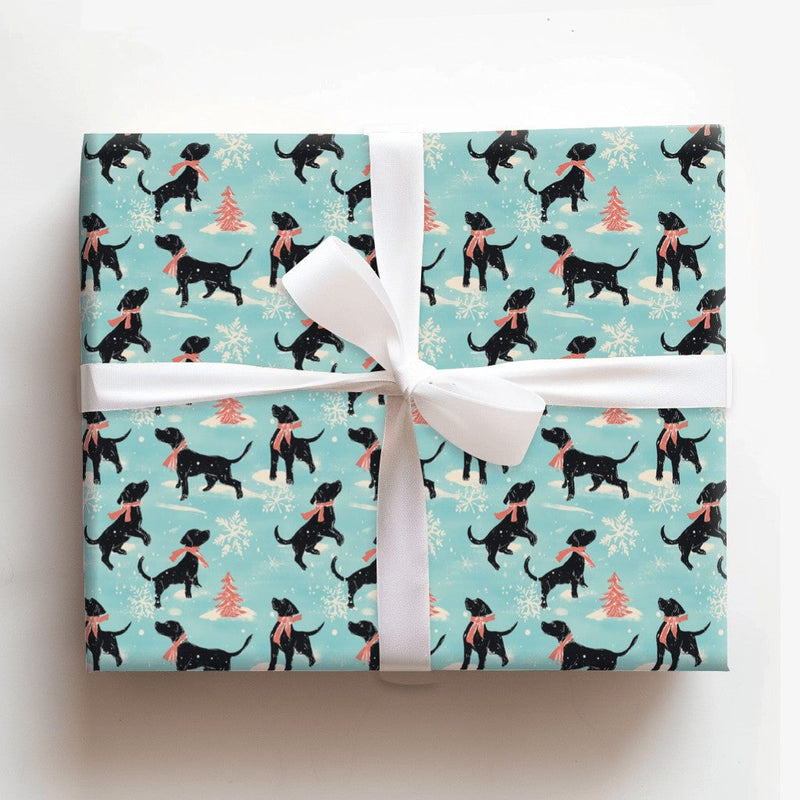 Winter Dog Holiday Gift Wrap, Black Labrador Wrapping Paper, Adorable Pink Scarf Lab Wrapping Paper, Dog Lover Christmas Gift Wrap Roll