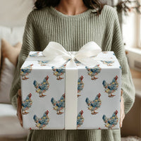 Farm Animal Holiday Gift Wrap, Christmas Lights Chicken Wrapping Paper, Humorous Rooster Xmas Wrapping Paper, Farmhouse Gift Wrap Roll