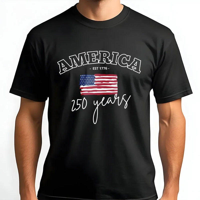 America 250 Years T-Shirt | Celebrate 250th Anniversary Est 1776 Flag Design | Soft 100% Cotton Unisex Tee | Patriotic 4th of July Gift