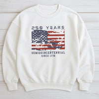 Semiquincentennial 250 Years Sweatshirt | Vintage Distressed American Flag | Cozy Cotton Blend Crewneck | Patriotic Gift for History Buffs
