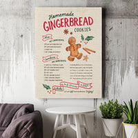 Watercolor Gingerbread Man Canvas Print, Gingerbread Cookie Recipe Canvas Wall Art, Holiday Baking Wall Decor, Christmas Kitchen Canvas