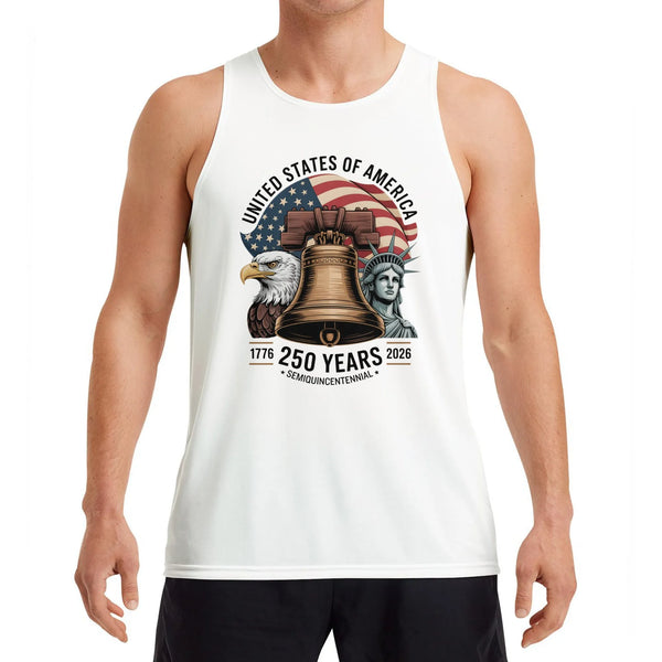 USA 250 Years Semiquincentennial Tank Top | Vintage Liberty Bell Eagle Flag Graphic | Soft Lightweight Breathable Fabric | Patriotic Independence Day 4th of July Gift for Men Women