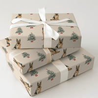 Festive Dog Holiday Gift Wrap, German Shepherd Christmas Wrapping Paper, Christmas Tree Puppy Wrapping Paper, Pet Lover Gift Wrap Roll