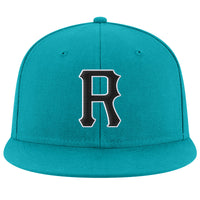 Custom Aqua Black-White Stitched Adjustable Snapback Hat