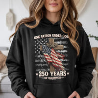 One Nation Under God Hoodie | 250 Years of Blessings Patriotic Cross Design | Premium Cotton-Polyester Blend | Gift for Faith and Patriotism Lovers