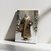 Snowy Forest Christmas Canvas Art, Vintage Santa Claus Canvas Print, Retro Santa Claus Wall Art, Winter Holiday Santa Decor, Christmas Present