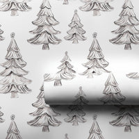 Sketched Monochrome Pine Gift Wrap, Minimalist Tree Christmas Wrapping Paper, Modern Xmas Wrapping Paper, Nordic Holiday Gift Wrapping Paper